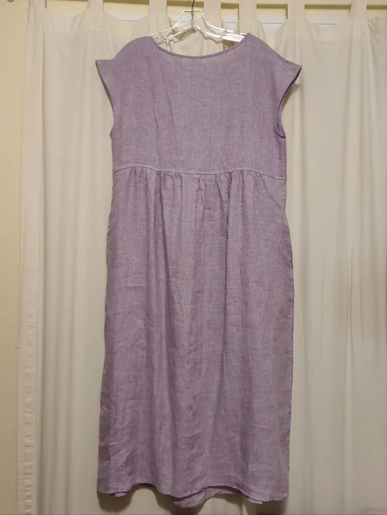 Lintico Linen Sleeveless Cap Shoulder Washed Maxi Dress Lilac Mini Gingham L - Picture 8 of 8